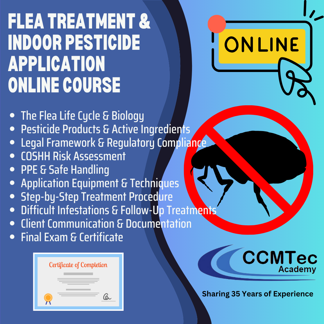 flea treatment and indoor pesticide application online course with CCMTec Academy branding