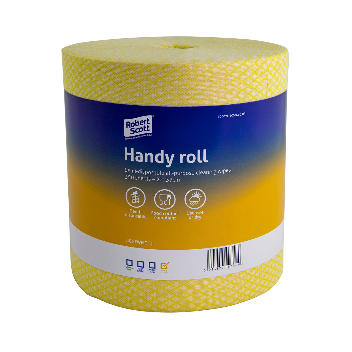 Roll of yellow Robert Scott Handy roll cleaning wipes