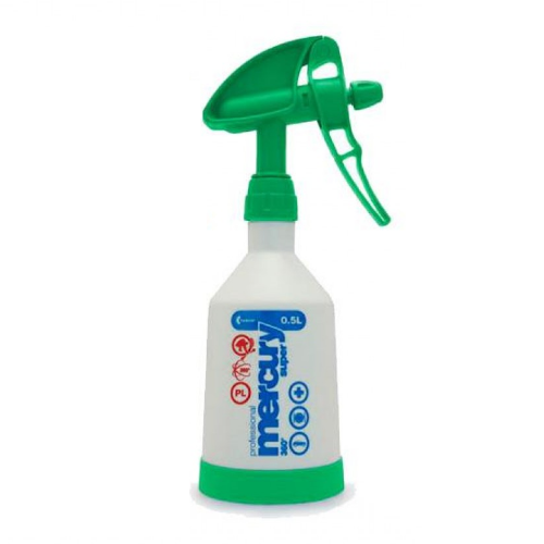 A 0.5L spray bottle of Mercury 409 cleaning solution with a white plastic body, green trigger spray top, and green base, shown on a white background.