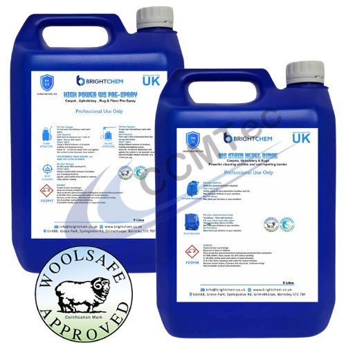 BrightChem Woolsafe Carpet Cleaning Package - High Power WS Pre-Spray 5L & WS Stain Repel Rinse 5L