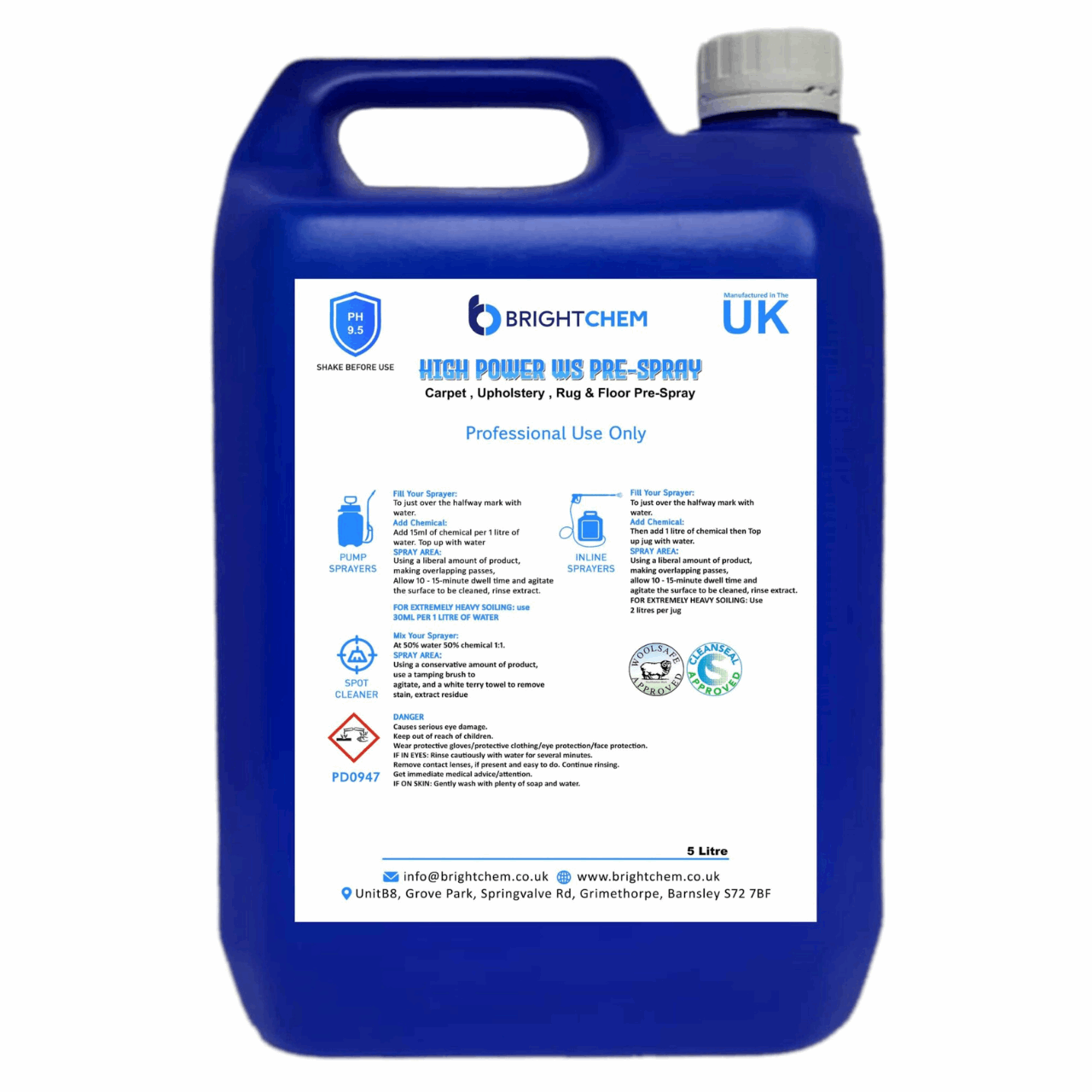 brightchem high power woolsafe pre spray five litre