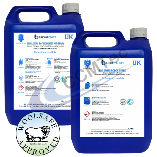 BrightChem Upholstery Cleaning Package - Upholstery & WS Fine Fabric Pre-Spray 5L & WS Stain Repel Rinse 5L