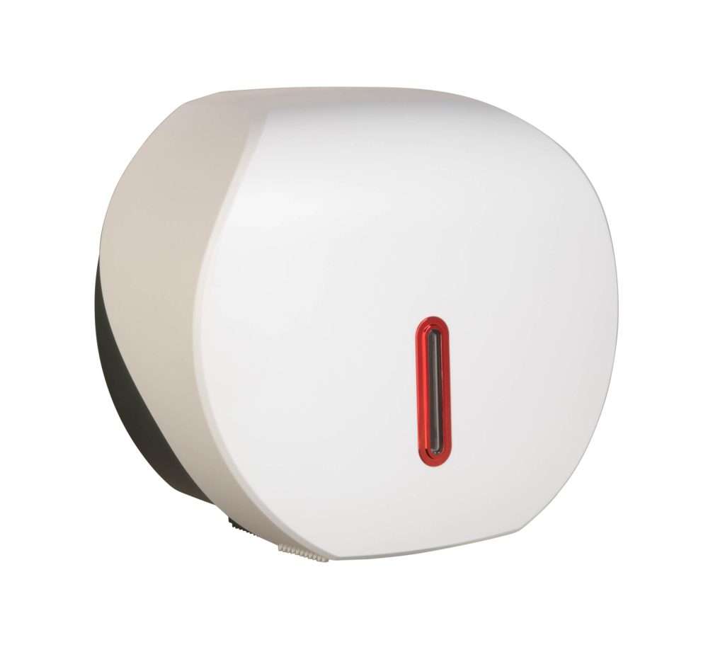 HALO Mini Jumbo Toilet Roll Dispenser – White with Ruby Ring