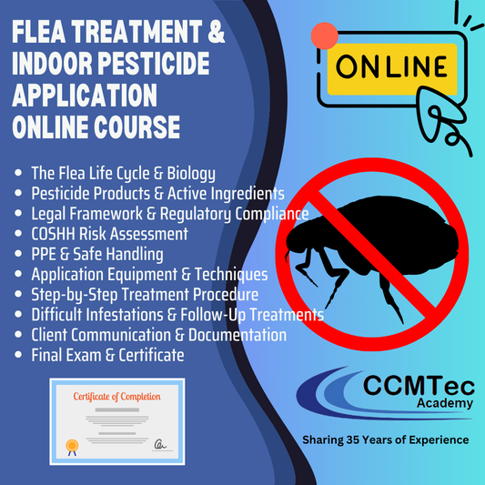 flea treatment and indoor pesticide application online course with CCMTec Academy branding