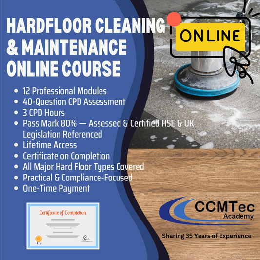 hardfloor cleaning and maintenance online course with CCMTec Academy branding.