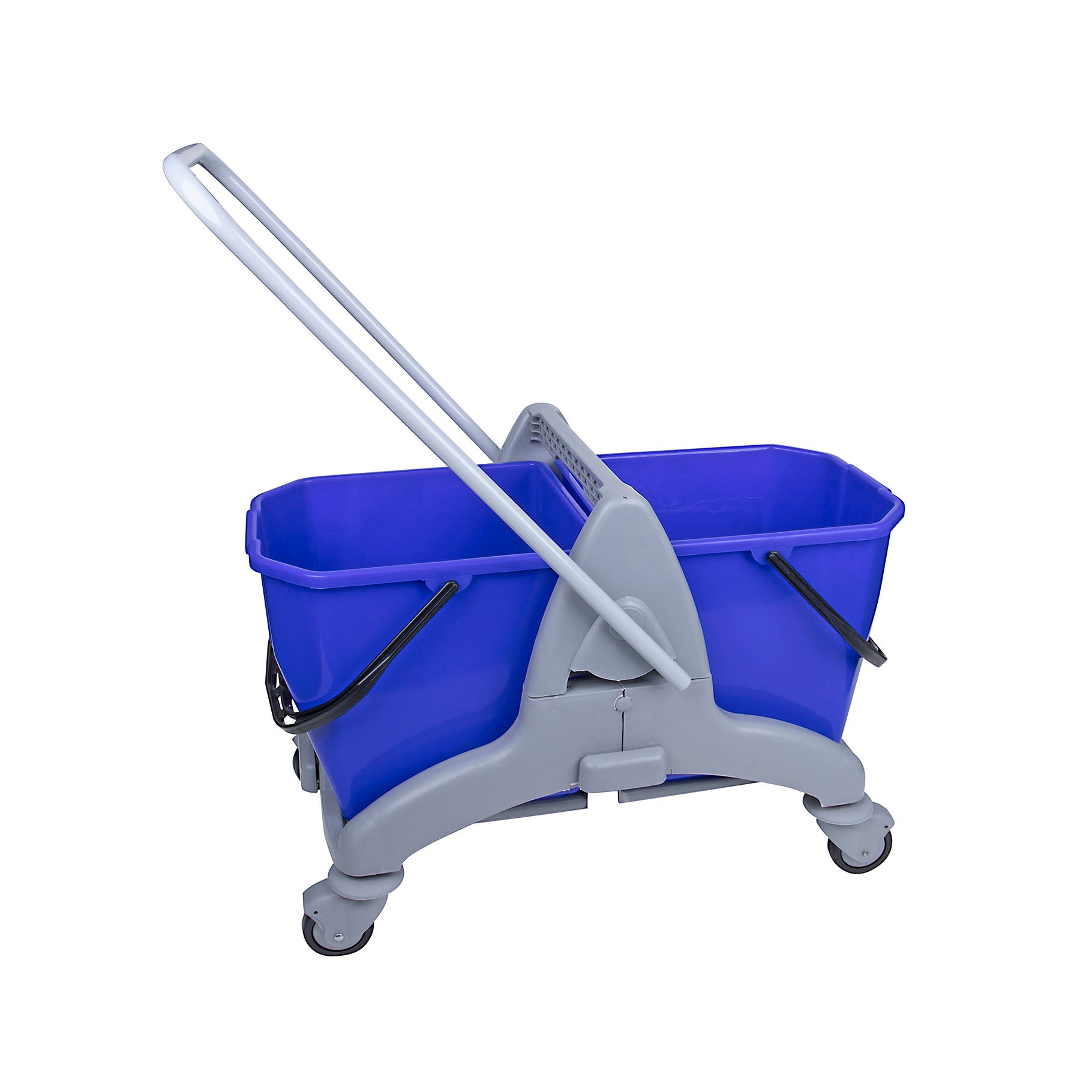 Blue cleaning mop bucket with grey stand