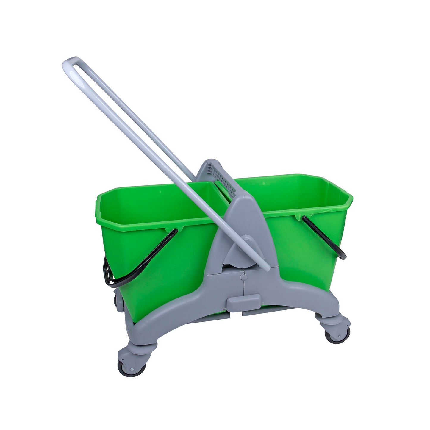 Green cleaning mop bucket with grey stand