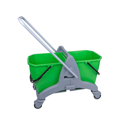 Green cleaning mop bucket with grey stand