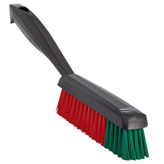 Vikan slimline cleaning brush with red and green bristles