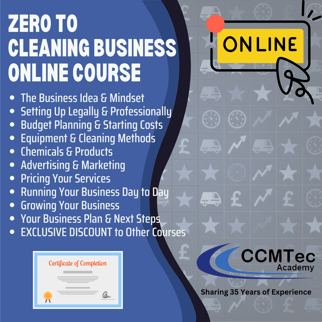 zero to cleaning business online course with course outline and CCMTec Academy branding