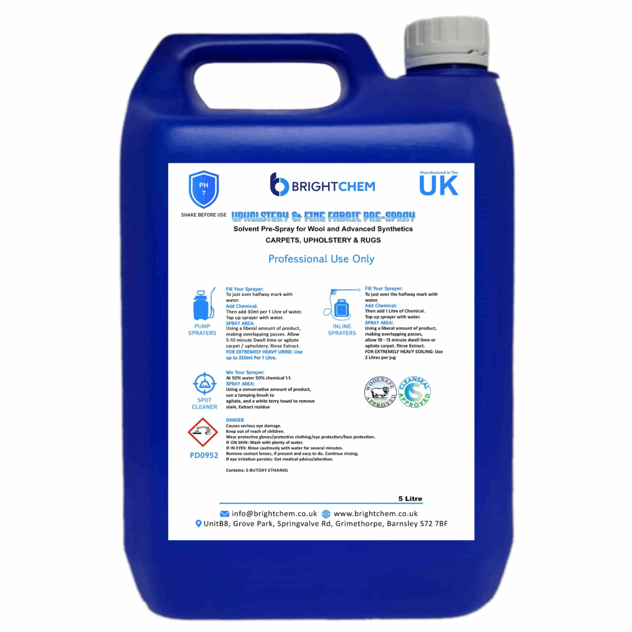 Brightchem woolsafe advanced fabric pre spray five litre