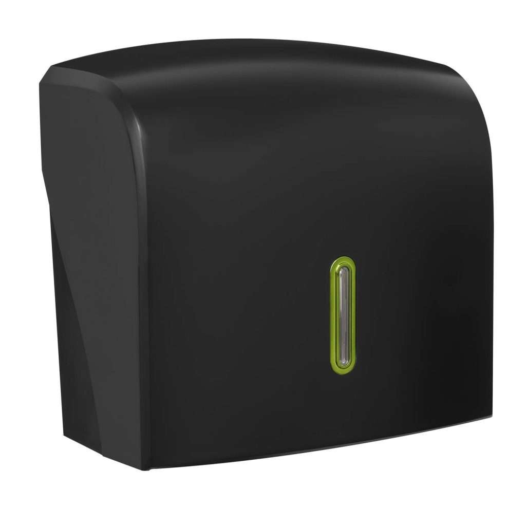 HALO Small Hand Towel Dispenser – Black with Emerald Ring