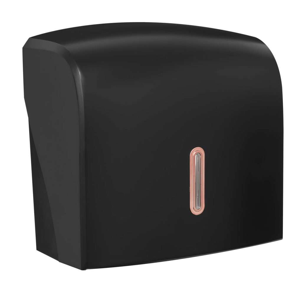 HALO Small Hand Towel Dispenser – Black with Rose Gold Ring