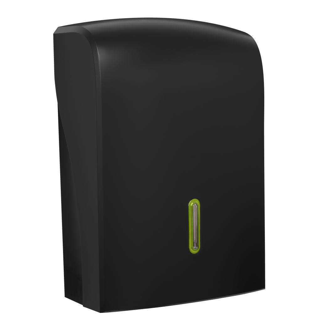 HALO Large Hand Towel Dispenser – Black with Emerald Ring