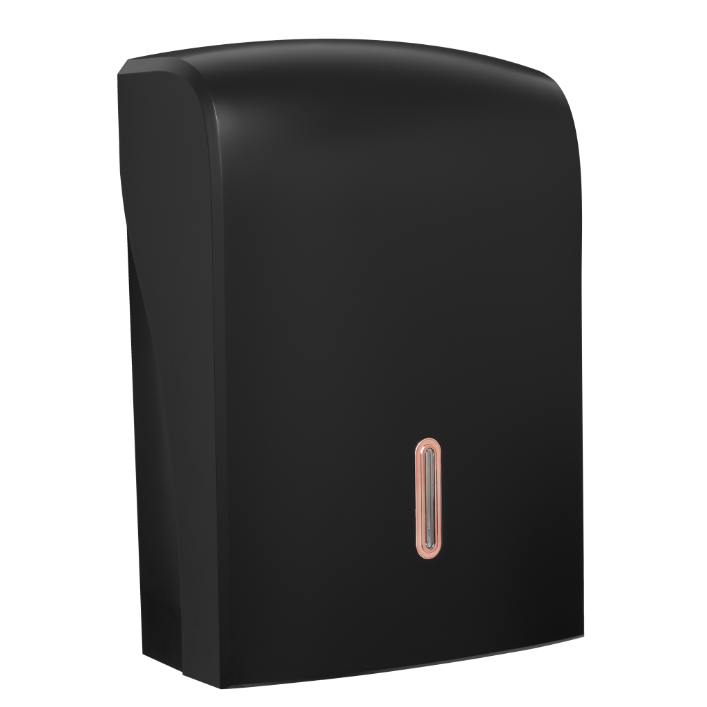 HALO Large Hand Towel Dispenser – Black with Rose Gold Ring