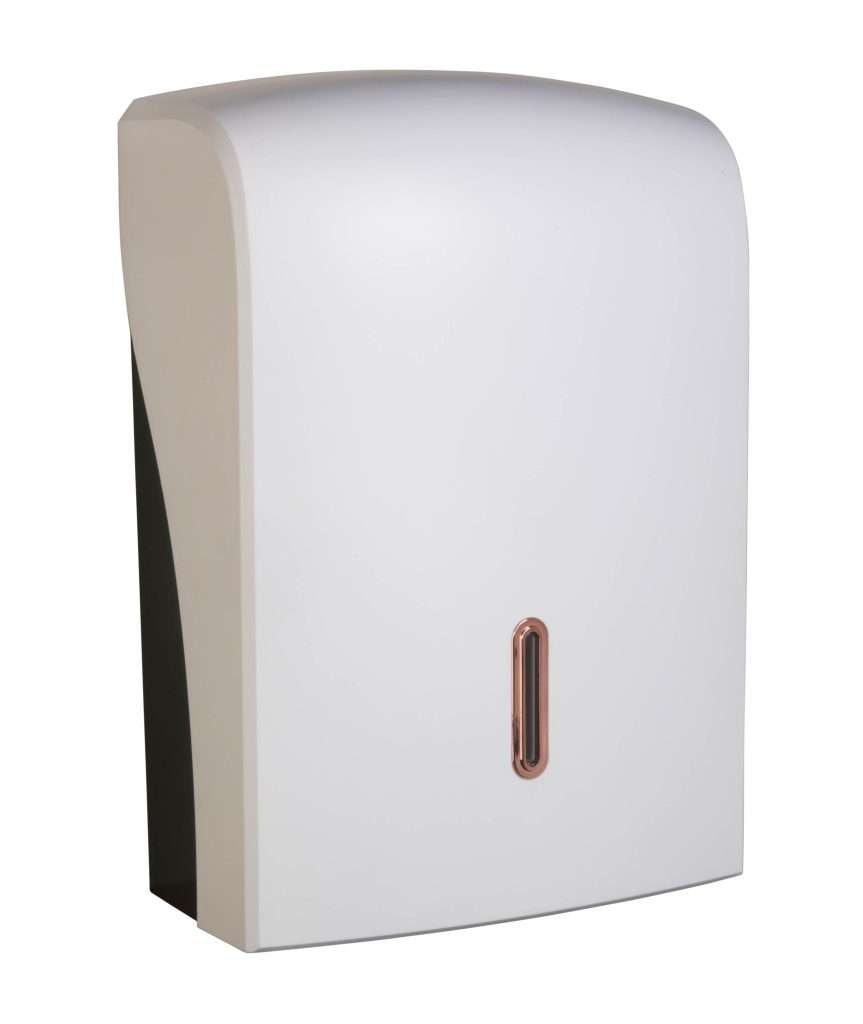 HALO Large Hand Towel Dispenser – White with Rose Gold Ring