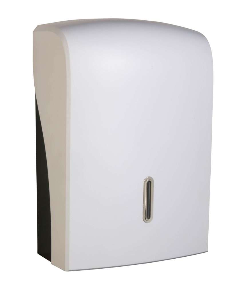 HALO Large Hand Towel Dispenser – White with Silver Ring