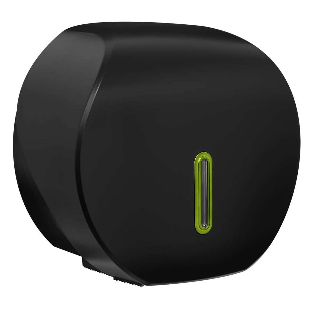 HALO Mini Jumbo Toilet Roll Dispenser – Black with Emerald Ring