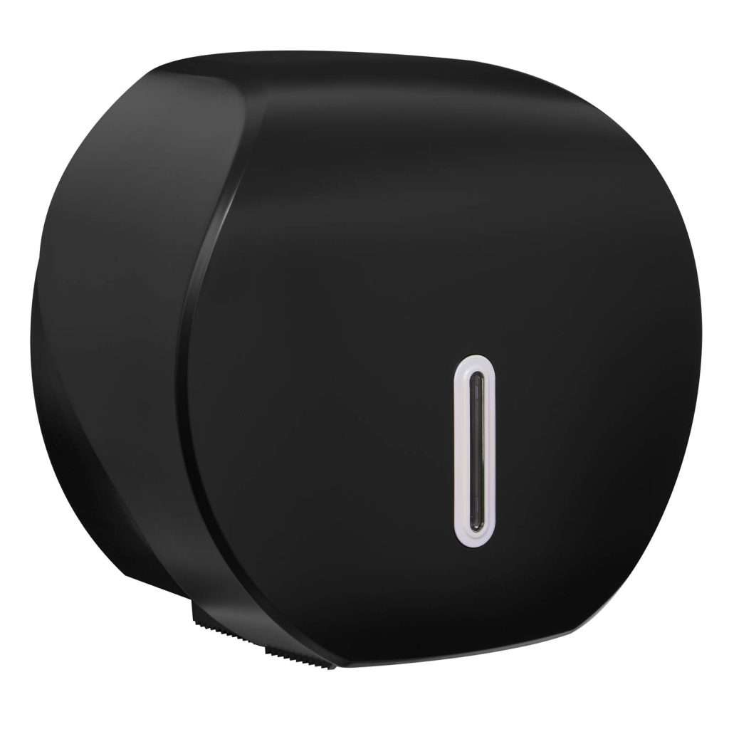 HALO Mini Jumbo Toilet Roll Dispenser – Black with Pearl Ring