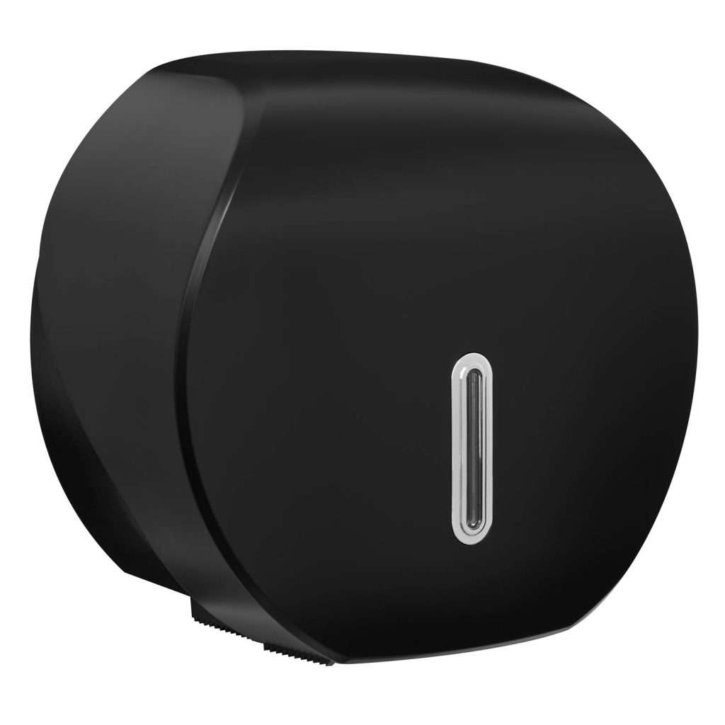 HALO Mini Jumbo Toilet Roll Dispenser – Black with Silver Ring