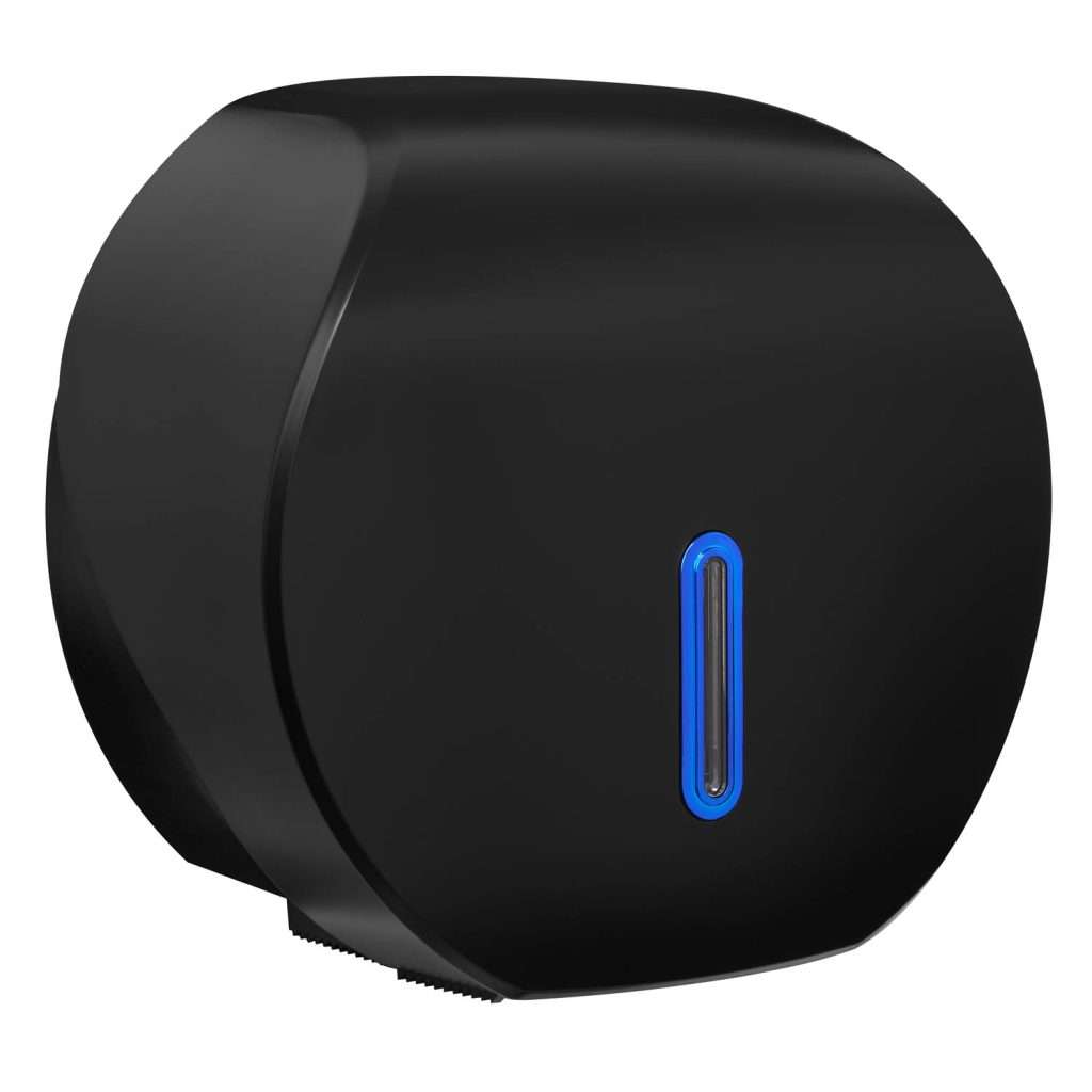 HALO Mini Jumbo Toilet Roll Dispenser – Black with Sapphire Ring