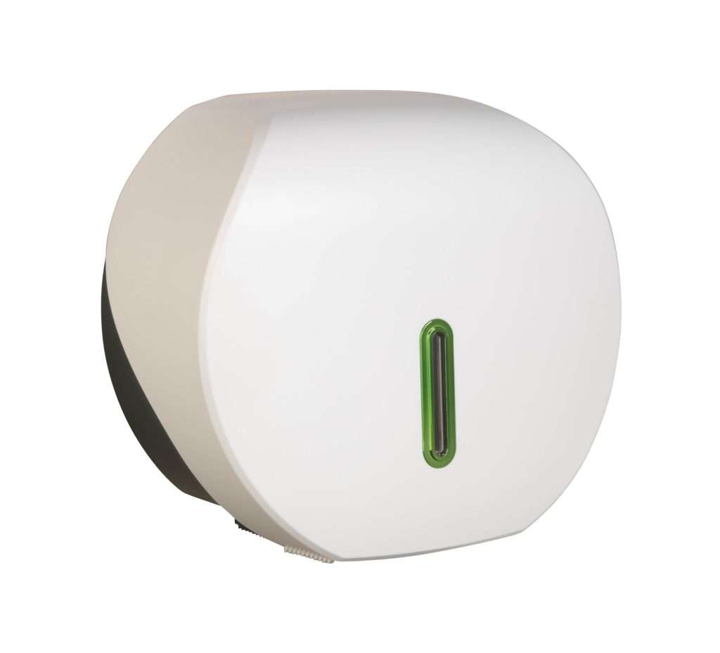 HALO Mini Jumbo Toilet Roll Dispenser – White with Emerald Ring