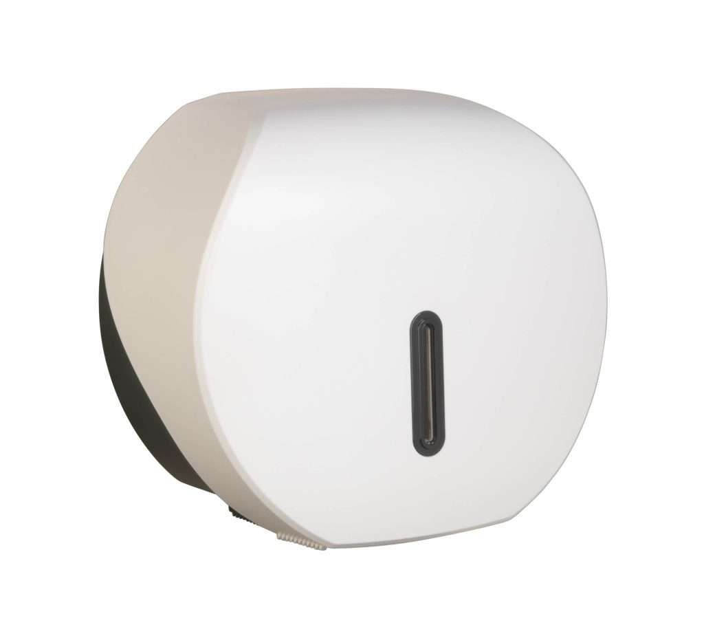 HALO Mini Jumbo Toilet Roll Dispenser – White with Graphite Ring