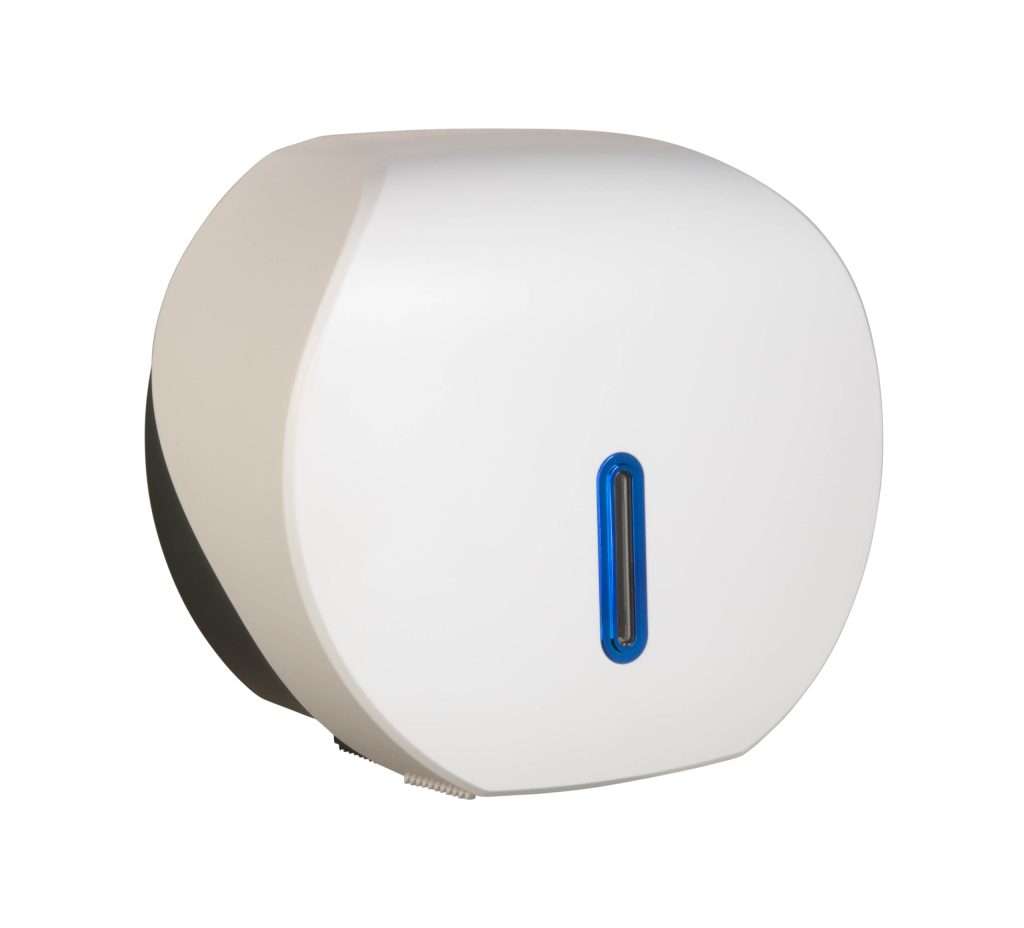 HALO Mini Jumbo Toilet Roll Dispenser – White with Sapphire Ring