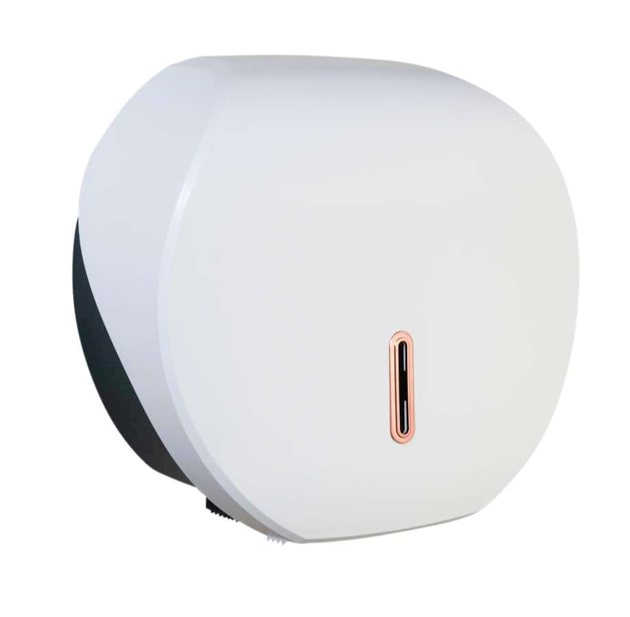HALO Large Jumbo Toilet Roll Dispenser – White with Rose Gold Ring