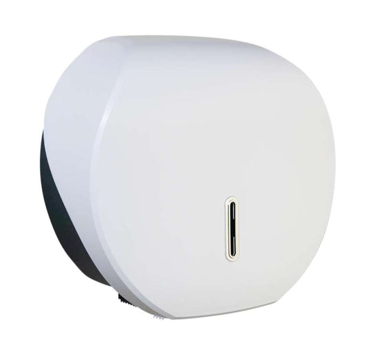 HALO Large Jumbo Toilet Roll Dispenser – White with Silver Ring