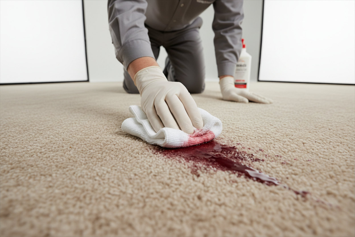 Professional stain removal technique on carpet